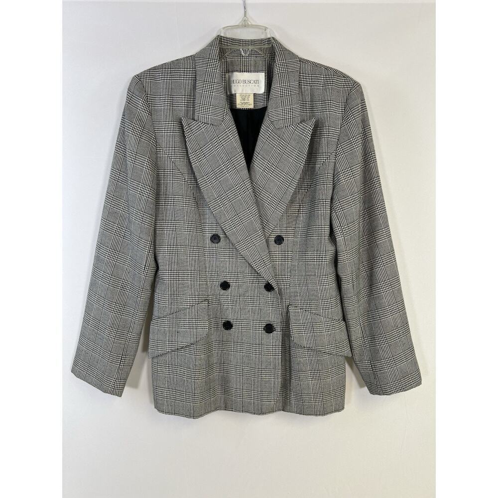 Women’s VTG Hugo Buscati Collection Blazer Houndstooth Gray Size 14 Preppy
